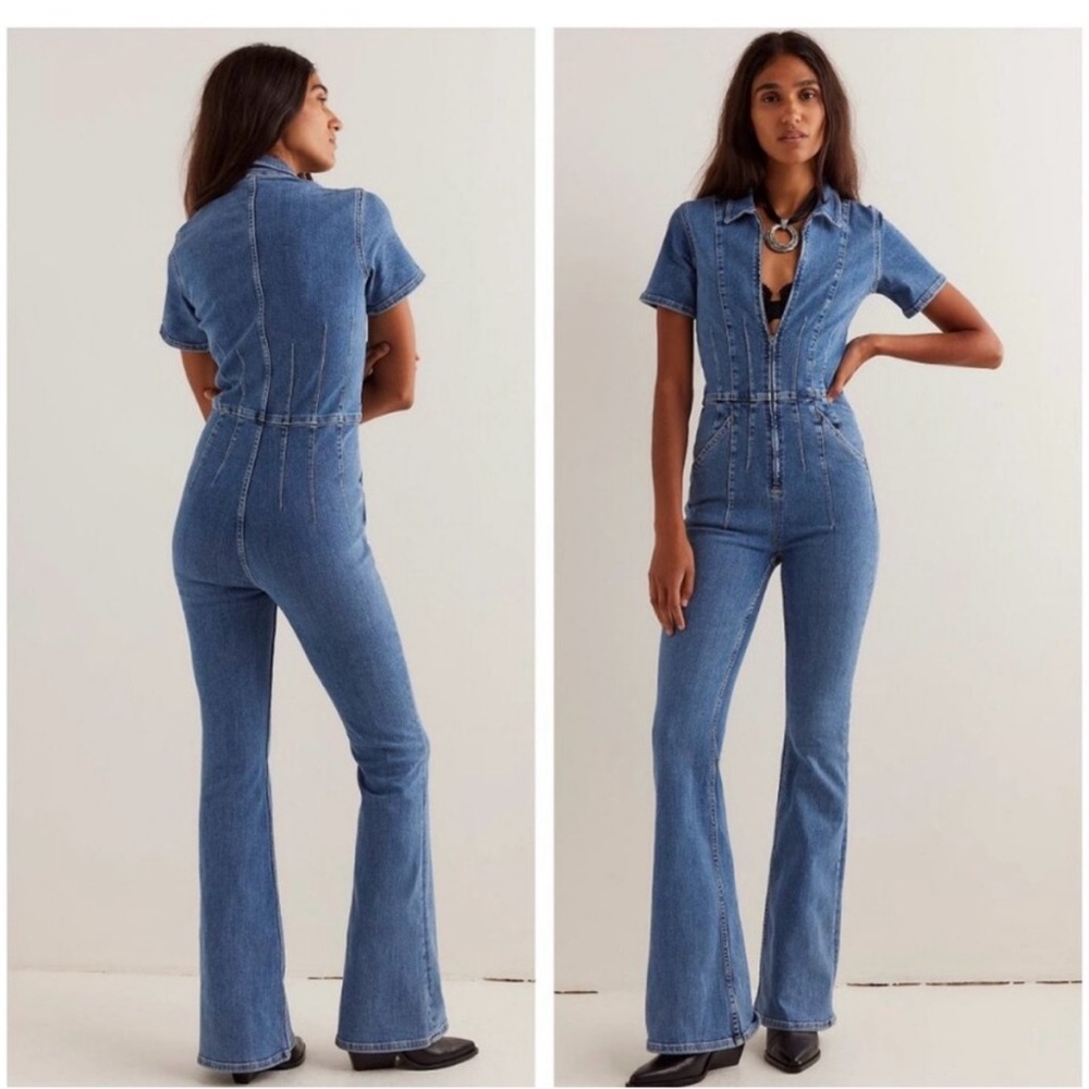 Free People We the Free Jayde Flare  Denim Jumpsuit